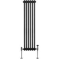 Traditional 2 Column Radiator 1500mm x 292mm Modern Central Heating Heater Matt Black Carbon Steel Vertical Wall Mounted Kitchen Living Room Bathroom Cleaning Brush Fixing Kit & Brackets