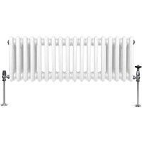 Traditional 3 Column Radiator 300mm x 832mm Modern Central Heating Heater Gloss White Carbon Steel Horizontal Wall Mounted Kitchen Living Room Bathroom Cleaning Brush Fixing Kit & Brackets
