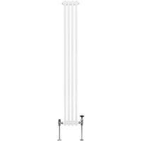 Traditional 3 Column Radiator 1800mm x 202mm Modern Central Heating Heater Gloss White Carbon Steel Vertical Wall Mounted Kitchen Living Room Bathroom Cleaning Brush Fixing Kit & Brackets