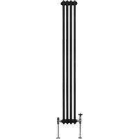 Traditional 3 Column Radiator 1800mm x 202mm Modern Central Heating Heater Matt Black Carbon Steel Vertical Wall Mounted Kitchen Living Room Bathroom Cleaning Brush Fixing Kit & Brackets