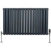 Monster Shop Oval Column Radiator & Valves - 600Mm X 1020Mm - Anthracite Grey, Grey