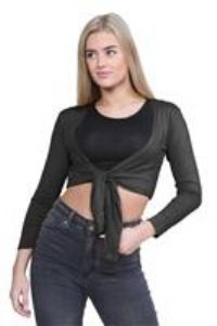 janisramone® Women/'s Cardigans, Plain Long Sleeve Bolero Cardigans for Women - Front Tie Cropped Cardigan, Perfect Shrug for Layering Over Summer Dresses Charcoal