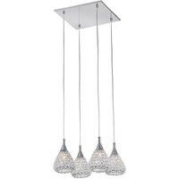 Impex Simone 4 Light Chrome Ceiling Square Pendant Cluster Pendant Ceiling Light