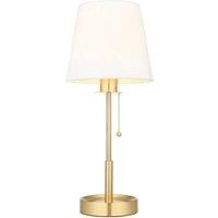 Florence Base & Shade Table Lamp Satin Brass Plate Vintage White Fabric
