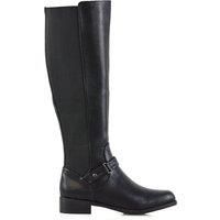 Womens Knee High Flat Low Heel Ladies Zip Buckle Stretch Leg Calf Boots Size 3-8