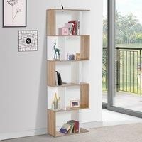 HOMCOM 5-tier Bookcase Storage Display Shelving S Shape design Unit Divider White