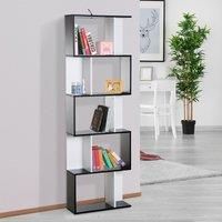 HOMCOM 5-tier Bookcase Storage Display Shelving S Shape design Unit Divider Black