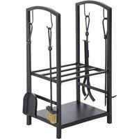HOMCOM Firewood Log Rack Holder Wood Lumber Storage with Hooks 4 Tools-Black