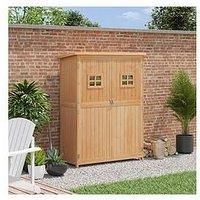 Outsunny Wooden Garden Shed Tool Storage Cabinet Organizer Outdoor Double Door Shelf 127.5L x 50W x 164H cm Natural Wood