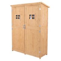 Outsunny Wooden Garden Shed Tool Storage Cabinet Double Door Shelf Natural Wood