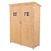 Outsunny Wooden Garden Shed Tool Storage Cabinet Double Door Shelf Natural Wood