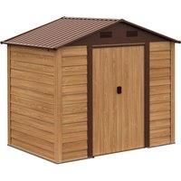 Outsunny 6 x 7ft Outdoor Metal Garden Shed Gardening Tool Storage Brown with wood grain