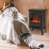 Freestanding Electric Fireplace Heater Black Stove w/ LED Flame Effect Black