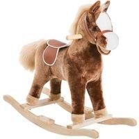 HOMCOM Kids Children Plush Rocking Horse Wooden Base Ride On Toy Rocker with Handle Grip Traditional Toy Fun Gift for Age 3+ (Brown)