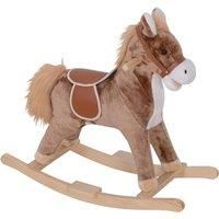 HOMCOM Kids Children Plush Rocking Horse Wooden Base Ride On Toy Rocker with Handle Grip Traditional Toy Fun Gift for Age 3+ (Brown & White)