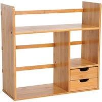 HOMCOM Desk Organiser Compartments Desktop Bookshelf Stationery Storage Shelf Document File Holder with 2 Drawers 2-way Reversed Use Bamboo