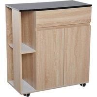 HOMCOM Kitchen Storage Trolley Cart Cupboard Rolling Island Shelves Cabinet with Door and Drawer Locking Wheels