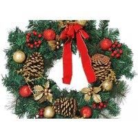 60cm Pre-Lit Artificial Christmas Door Wreath Holly LED Decor Indoor Outdoor - Homcom
