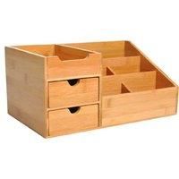 HOMCOM Organiser Holder Multi-Function Storage Caddy Drawers Home Office Stationary Supplies 7 Storage Compartments and 2 Drawers Natural Wood