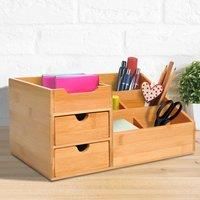 HOMCOM Organiser Holder Multi-Function Storage Caddy Drawers Home Office Stationary Supplies 7 Storage Compartments and 2 Drawers Natural Wood