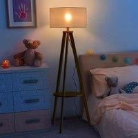 Free Standing Tripod Floor Lamp Bedside Light Reading Light W/ Storage Shelf Cream  Homcom