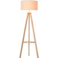 HOMCOM Free Standing Floor Lamp, 50Lx50Wx154H cm-Beige/Natural Wood Colour