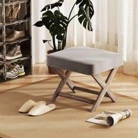 HOMCOM Vintage Footstool Padded Seat X Leg Chair Velvet Cover Shabby Chic Footrest Solid Rubber Wood 49.5 x 45 x 41 cm Grey