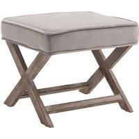 HOMCOM Vintage Footstool Padded Seat X Leg Chair Velvet Cover Shabby Chic Footrest Solid Rubber Wood 49.5 x 45 x 41 cm Grey