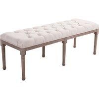 HOMCOM Bed End Side Chaise Lounge Sofa Stool Chic Button Tufted Window Hallway Seat Bench Wooden Leg Fabric Cover Padded Beige