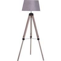 HOMCOM Wooden Adjustable Tripod Free Standing Floor Lamp Bedside Light E27 Bulb Compatible