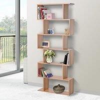 HOMCOM Wooden Wood S Shape Storage Display 6 Shelves Room Divider Unit Chest Bookshelf Bookcase Cupboard Cabinet Home Office Furniture (Maple)