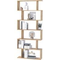 HOMCOM Wooden Wood S Shape Storage Display 6 Shelves Room Divider Unit Chest Bookshelf Bookcase Cupboard Cabinet Home Office Furniture (Oak)