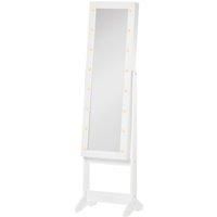 HOMCOM Free Standing LED Mirrored Jewelry Cabinet Armoire Floor Organiser W/ 3 Angle Adjustable For Rings Earrings Bracelets Cosmetics White