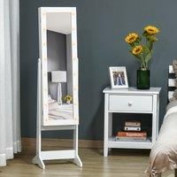 HOMCOM Free Standing LED Mirrored Jewelry Cabinet Armoire Floor Organiser W/ 3 Angle Adjustable For Rings Earrings Bracelets Cosmetics White