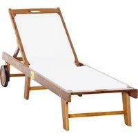 Outsunny Outdoor Acacia Wood Texteline Beach Sun Lounger Garden Patio Sunbed Recliner Chaise Adjustable Backrest with Wheels
