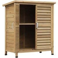 Outsunny Wooden Garden Storage Shed 2 Door Unit Solid Fir Wood Garage Tool Organisation Cabinet 87L x 46.5W x 96.5Hcm