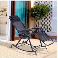 Outsunny Garden Rocking Chair Folding Recliner Outdoor Adjustable Sun Lounger Rocker Zero-Gravity Seat with Headrest Side Holder Patio Deck - Black