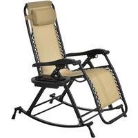 Outsunny Garden Rocking Chair Folding Recliner Outdoor Adjustable Sun Lounger Rocker Zero-Gravity Seat with Headrest Side Holder Patio Deck - Beige