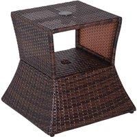 Outsunny Rattan Side Table w/ Umbrella Hole