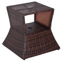 Outsunny Rattan Wicker Tea Coffee Table w/ Umbrella Hole Storage Space Brown