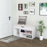 HOMCOM Wooden Shoes Cabinet Bench Hidden Storage Padded Seat Organiser Footwear Rack Hallway White Pink 80 x 30 x 47 cm