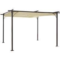 Outsunny 3.5M X 3.5M Metal Pergola Gazebo Awning Retractable Canopy Outdoor Garden Sun Shade Shelter Marquee Party BBQ, Beige