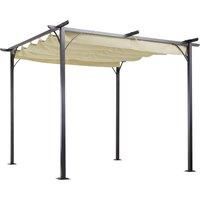 Outsunny 3 x 3(m) Metal Pergola Gazebo Awning Retractable Canopy Outdoor Garden Sun Shade Shelter Marquee Party BBQ Beige