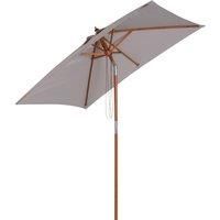 Outsunny 2m x 1.5m Patio Garden Parasol Sun Umbrella Sunshade Canopy Outdoor Backyard Furniture Fir Wooden Pole 6 Ribs Tilt Mechanism - Grey