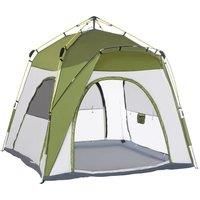 Outsunny 4 Person Automatic Camping Tent, Outdoor Pop Up Tent, Portable Backpacking Dome Shelter, Green