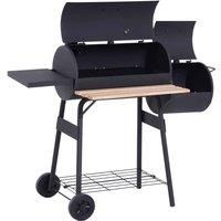 Outsunny Trolley Charcoal BBQ Barrel Barbecue Grill Patio Outdoor Garden Heating Heat Smoker - Black