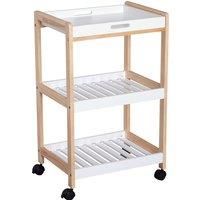 Mobile Serving Trolley Kitchen Cart Pine Wood 3-Tier 75cm Rolling Wheels White