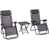 3 Pieces Folding Zero Gravity Chairs Sun Lounger Table Set with Cup Holders