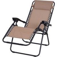 Outsunny Garden Deck Folding Reclining Chair Sun Lounger Zero Gravity Patio Outdoor Texteline Seat - Beige