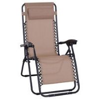 Outsunny Zero Gravity Lounger w/ Head Pillow for Patio Decking Beige